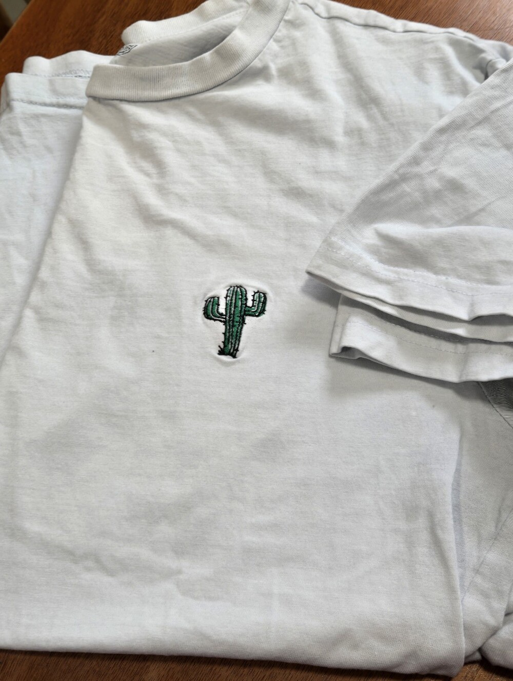 Ladies White Ta O Fuesday Tee with Green Embroidered Cactus